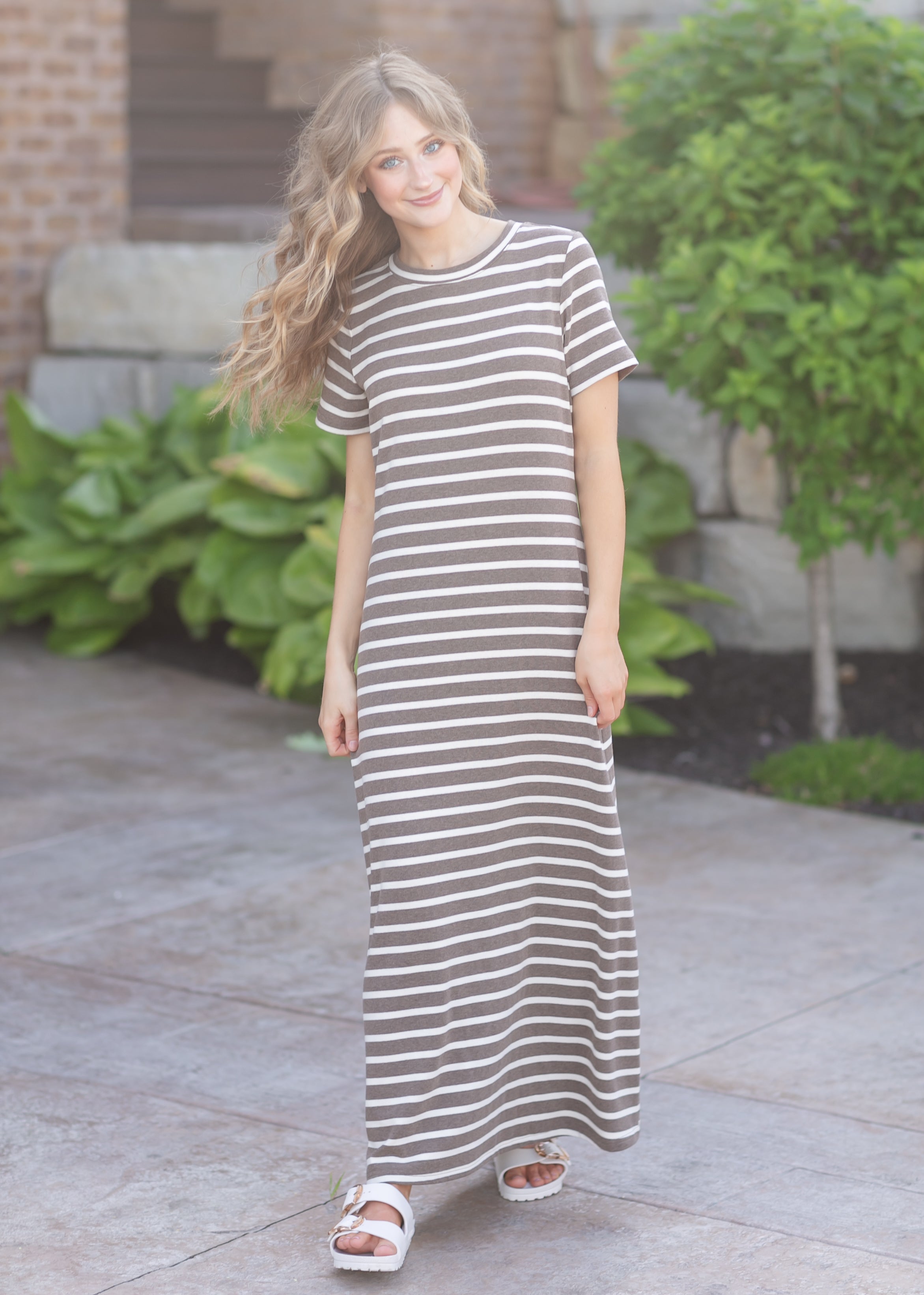 Striped Knit Maxi Dress L