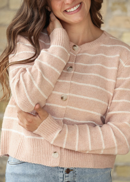 Striped Knit Peach Cardigan FF Layering Essentials