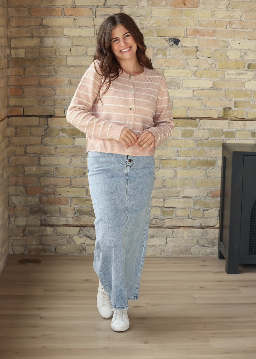 Striped Knit Peach Cardigan FF Layering Essentials