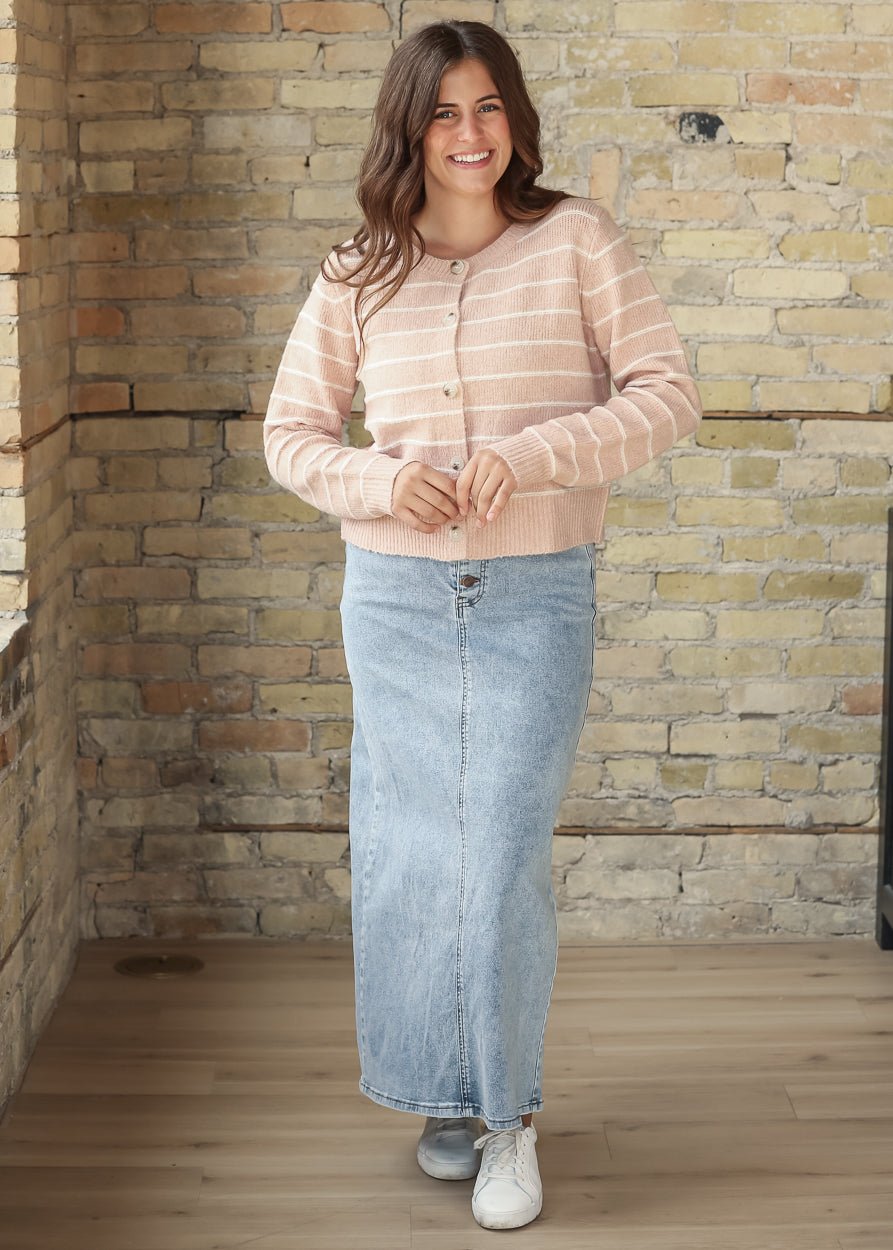 Striped Knit Peach Cardigan FF Layering Essentials
