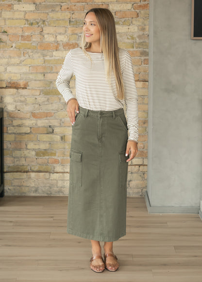 Striped Long Sleeve Boat Neck Top FF Tops
