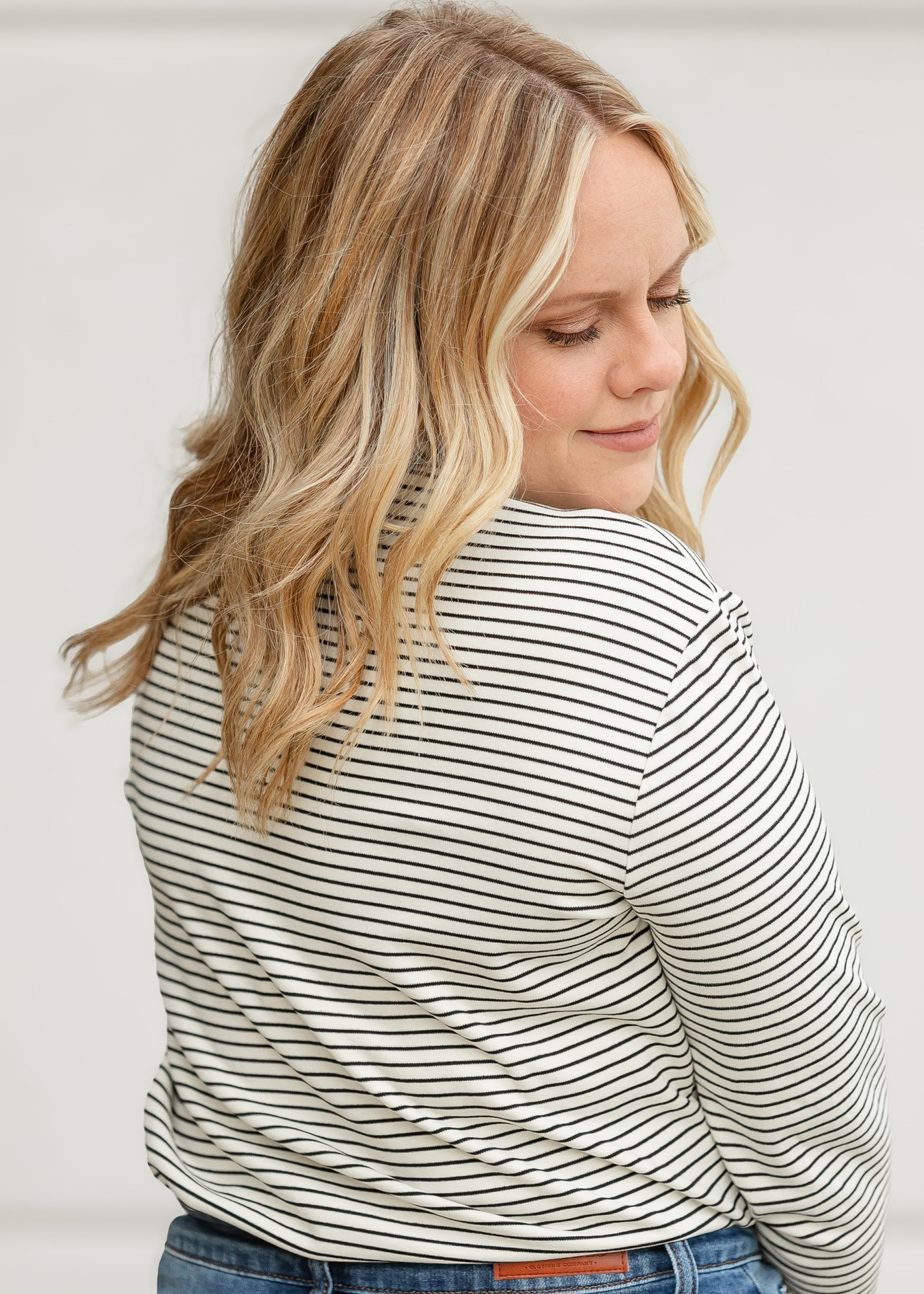 Striped Long Sleeve Mock Neck Top FF Tops