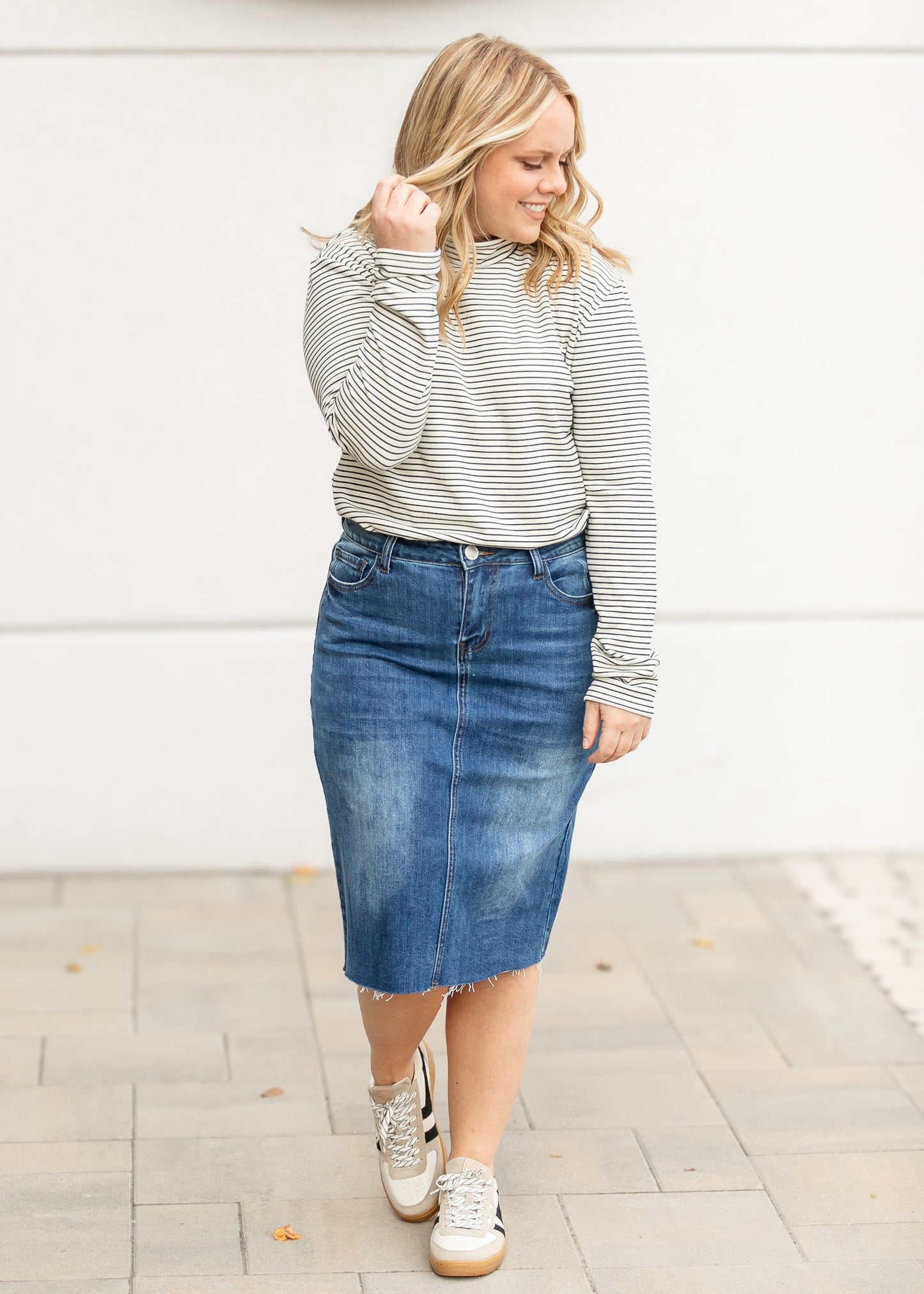 Striped Long Sleeve Mock Neck Top FF Tops