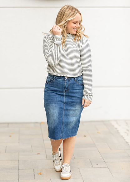 Striped Long Sleeve Mock Neck Top FF Tops