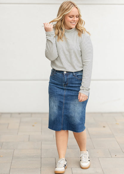 Striped Long Sleeve Mock Neck Top FF Tops