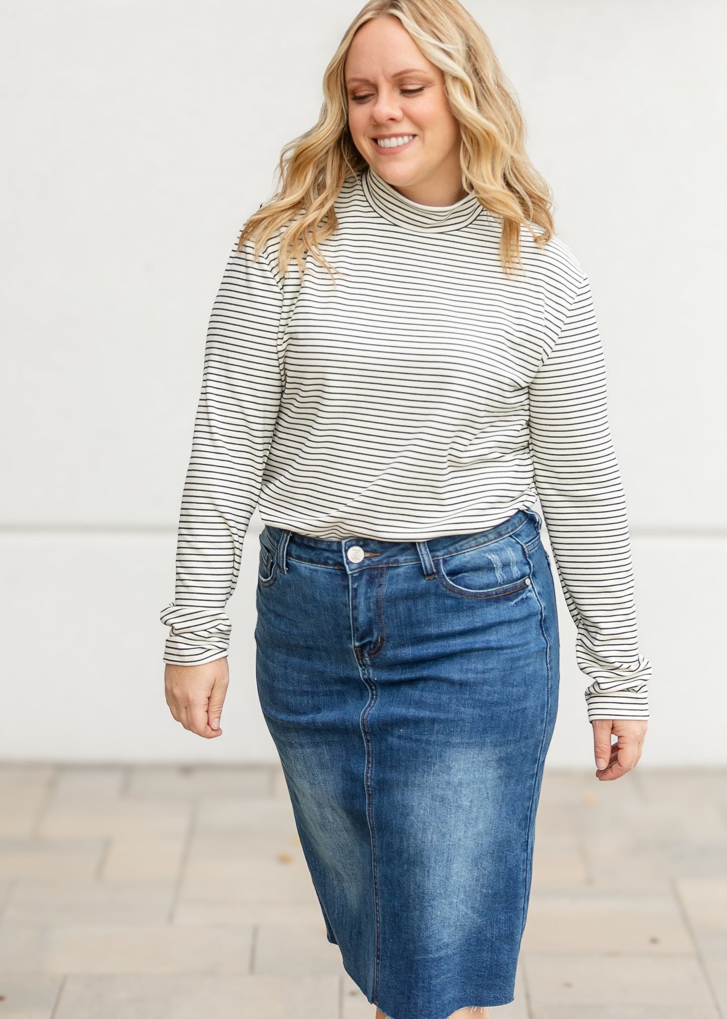 Striped Long Sleeve Mock Neck Top FF Tops