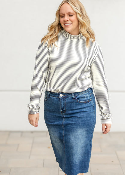 Striped Long Sleeve Mock Neck Top FF Tops