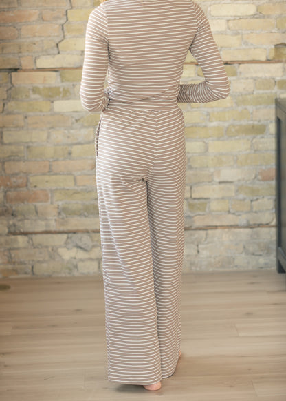 Striped Long Sleeve Top & Drawstring Pants Set FF Tops