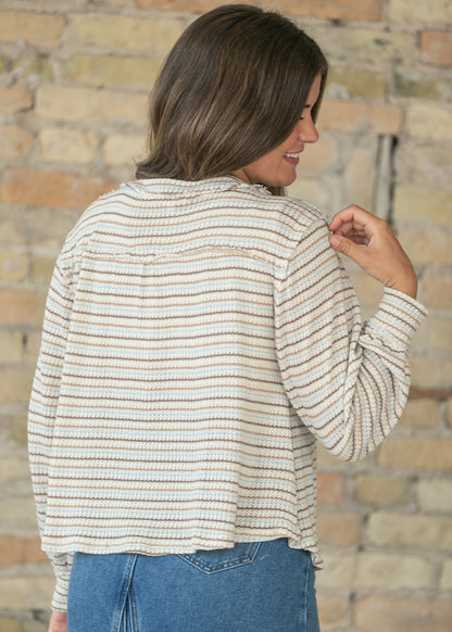 Striped Long Sleeve Yoke Detail Knit Top FF Tops
