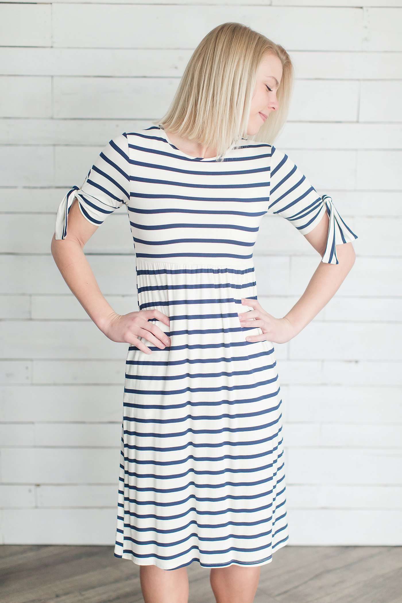 Striped Midi Dress | Tie Sleeve Dresses