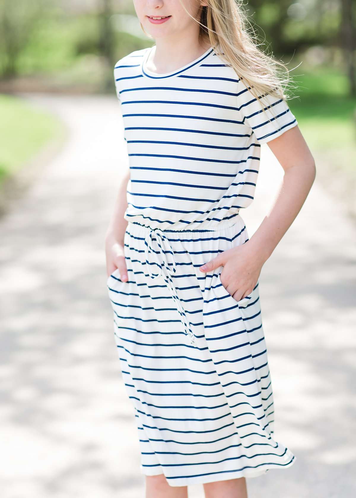 Striped Nautical Pocket Midi Dress Dresses