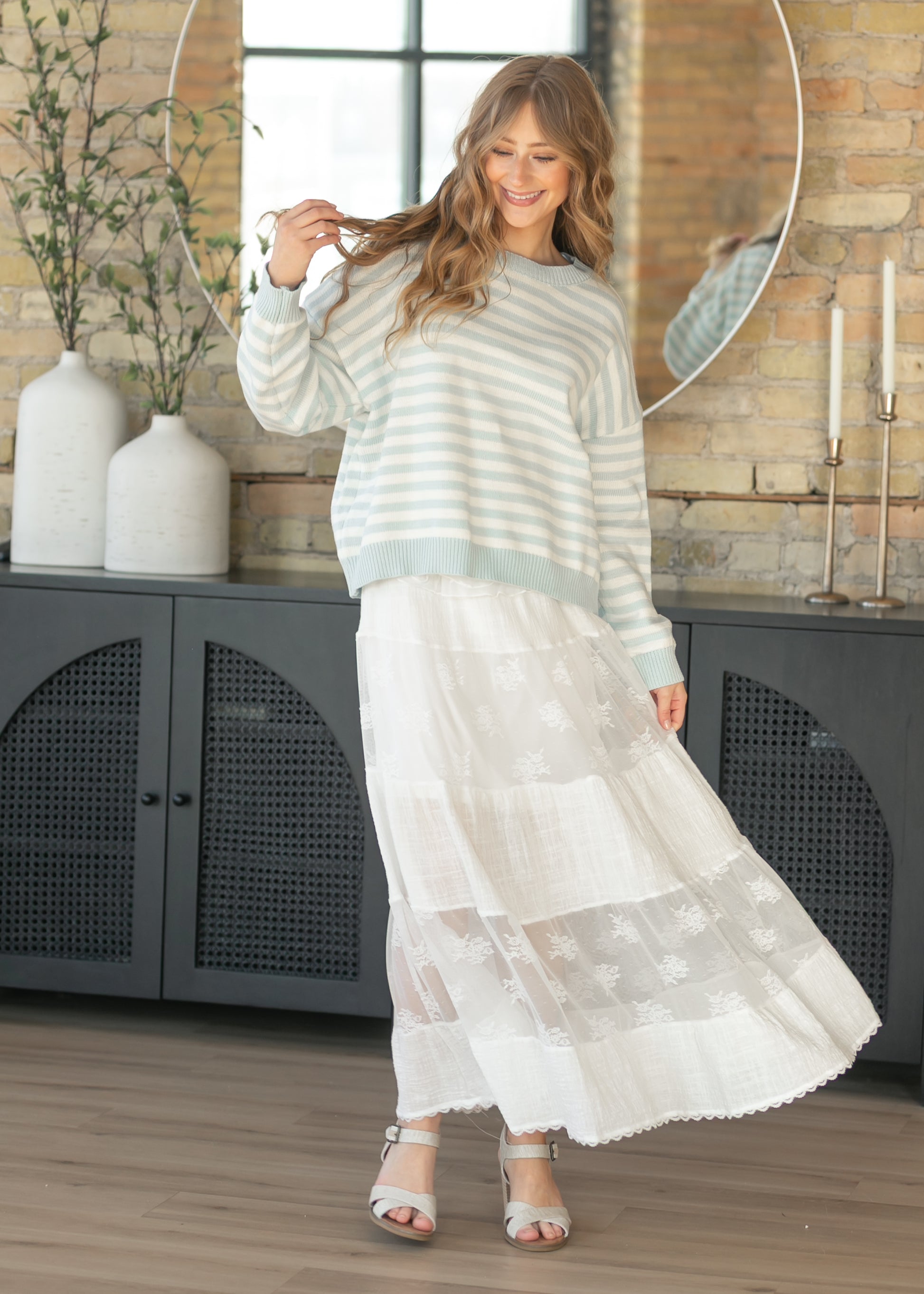 Striped Oversize Knit Sweater FF Tops