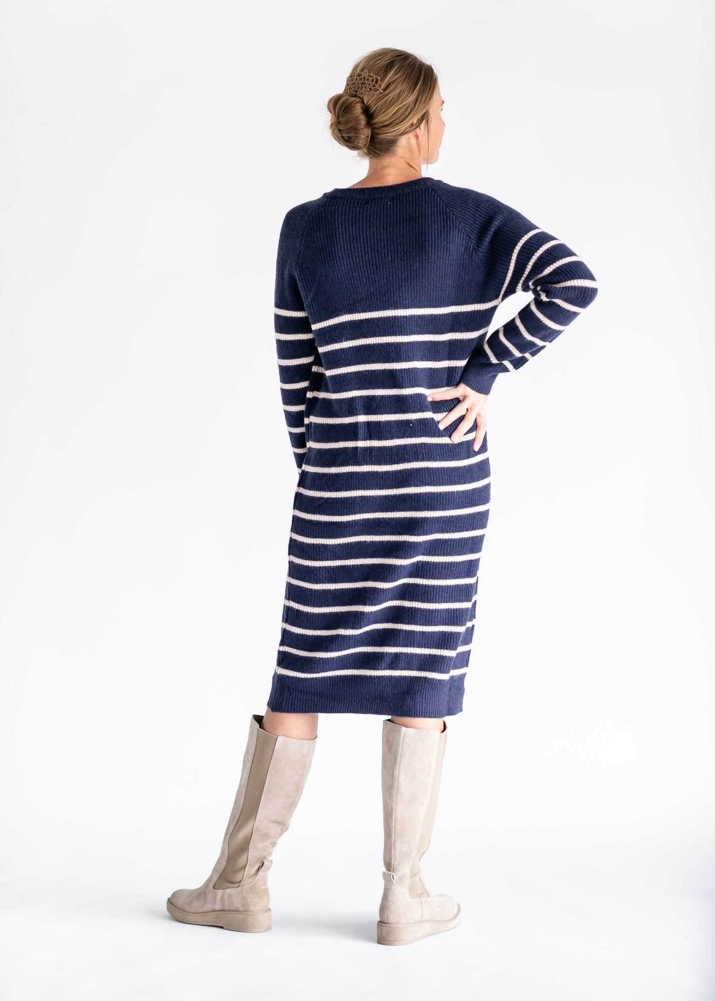 Striped Placket Sweater Dress FF Dresses