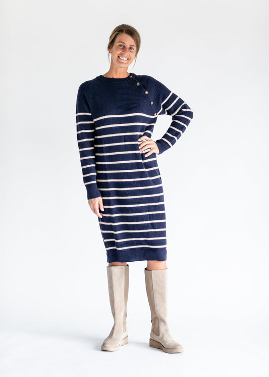 Striped Placket Sweater Dress FF Dresses