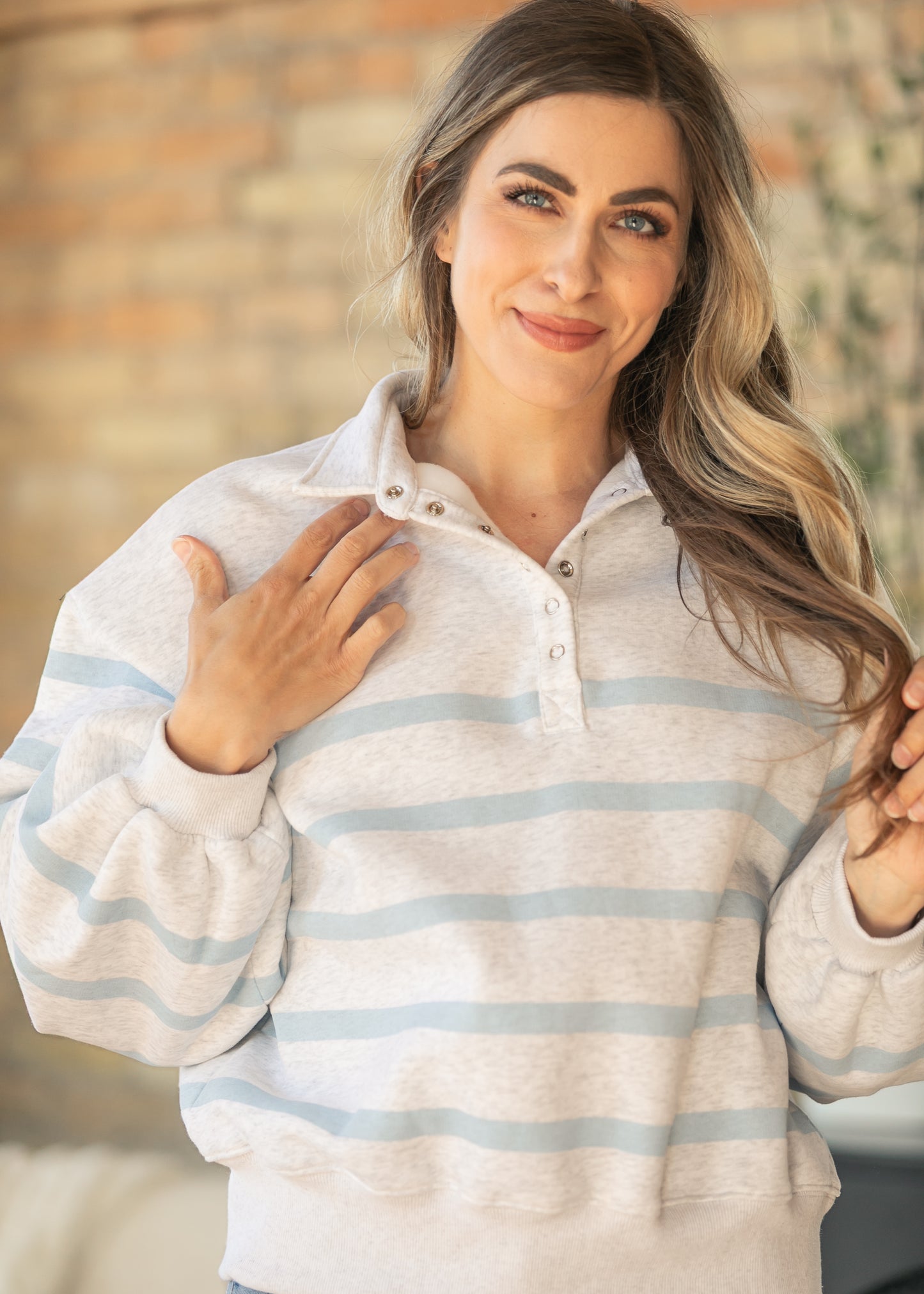 Striped Quarter Snap Pullover FF Tops