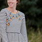 Striped Raglan Embroidered Top - FINAL SALE Tops