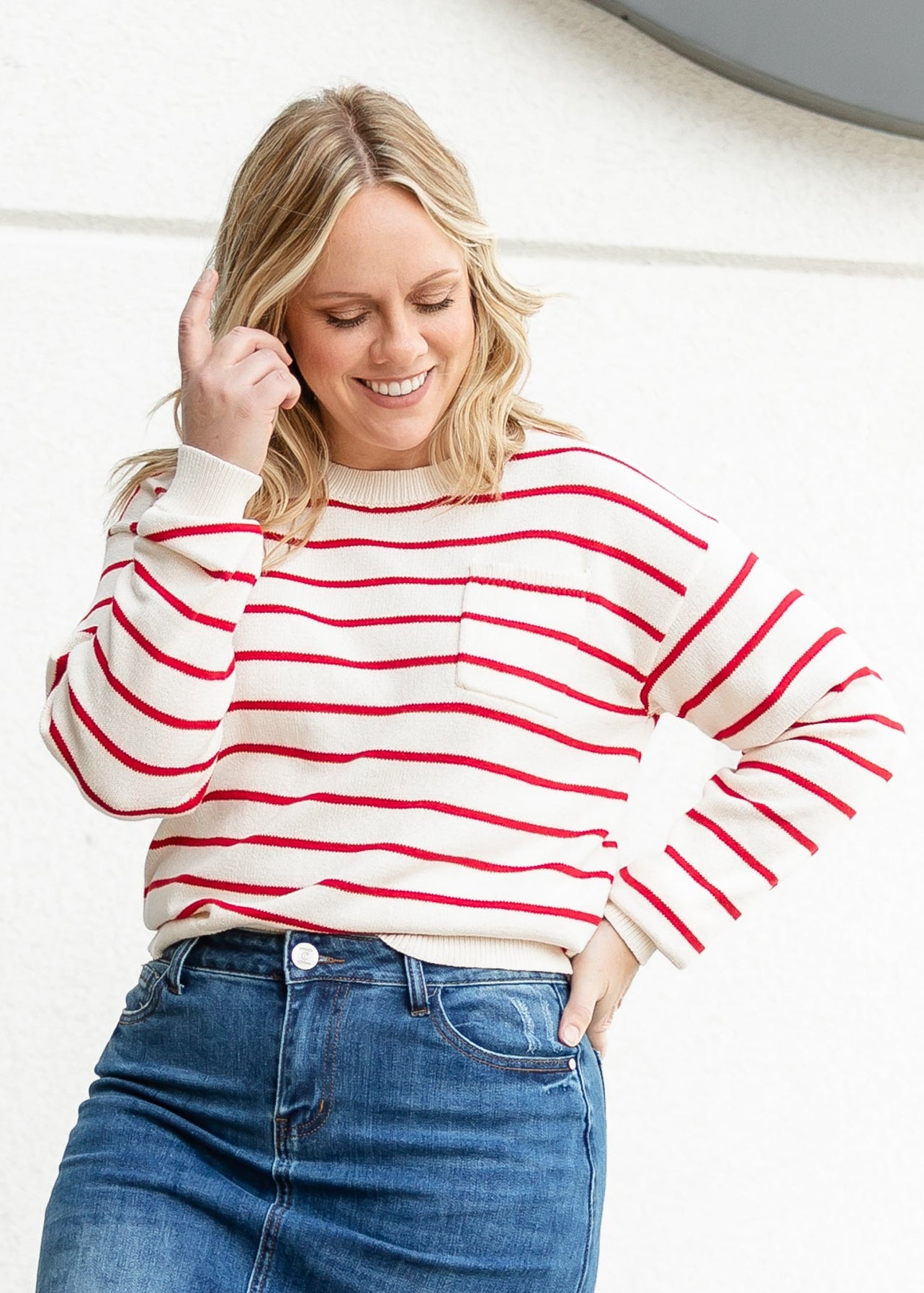 Striped Raglan Pocket Sweater FF Tops