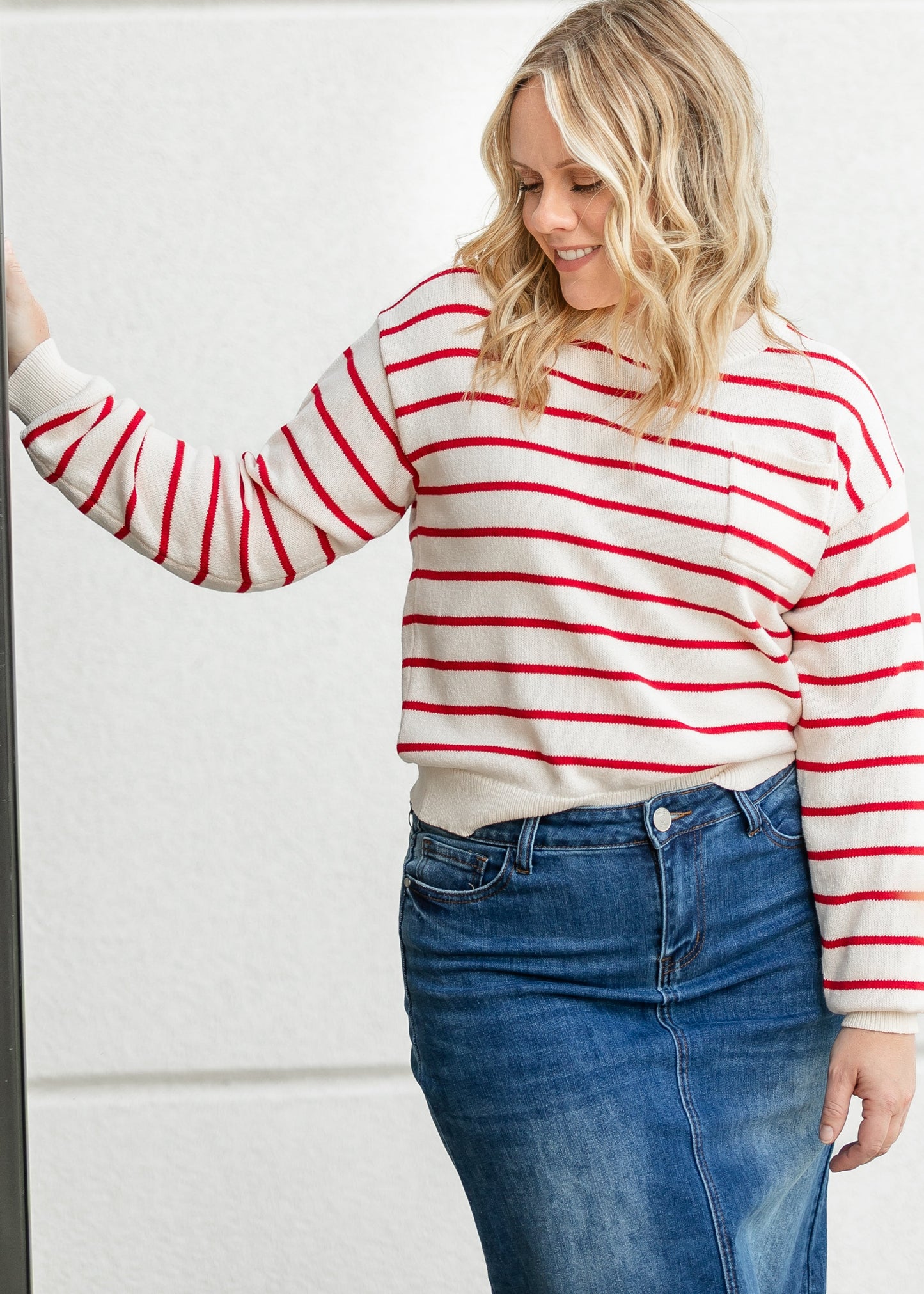 Striped Raglan Pocket Sweater FF Tops
