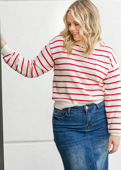 Striped Raglan Pocket Sweater FF Tops