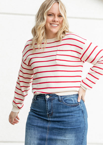 Striped Raglan Pocket Sweater FF Tops