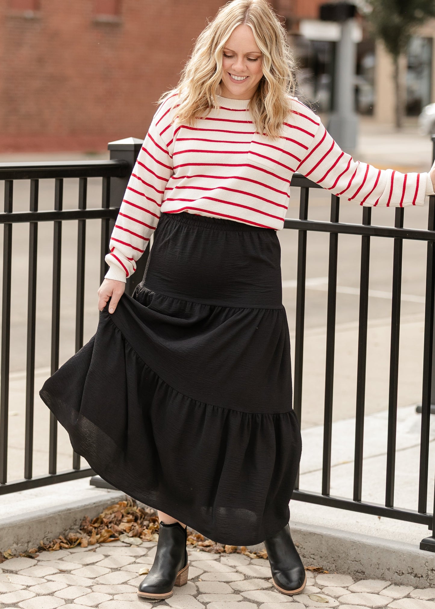 Striped Raglan Pocket Sweater FF Tops