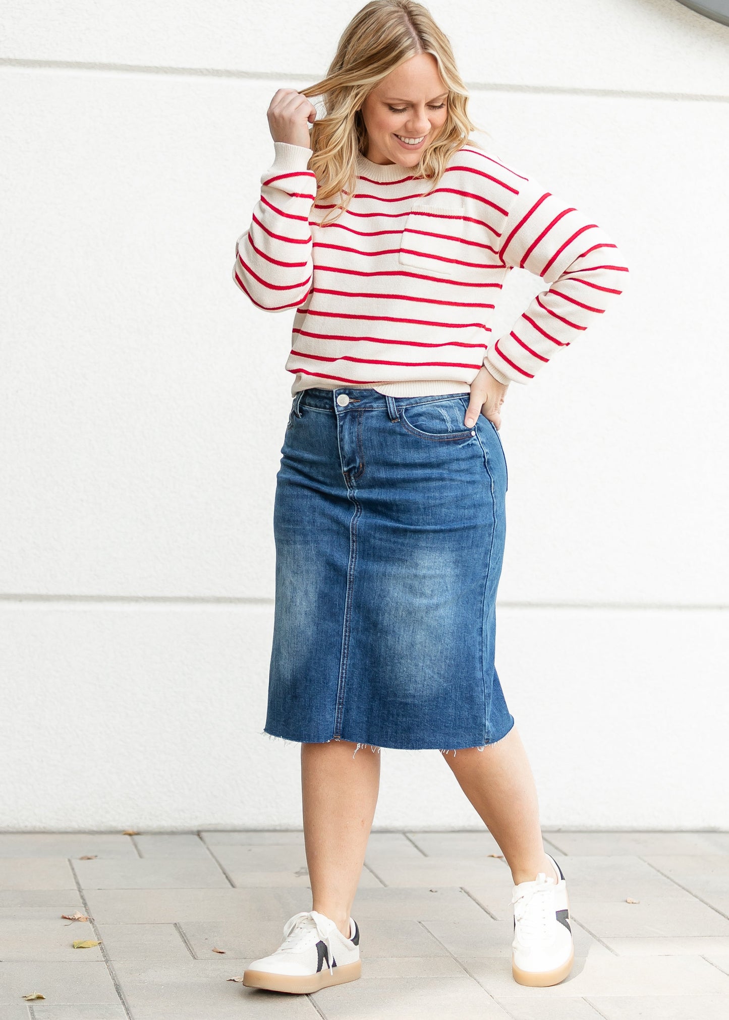 Striped Raglan Pocket Sweater FF Tops