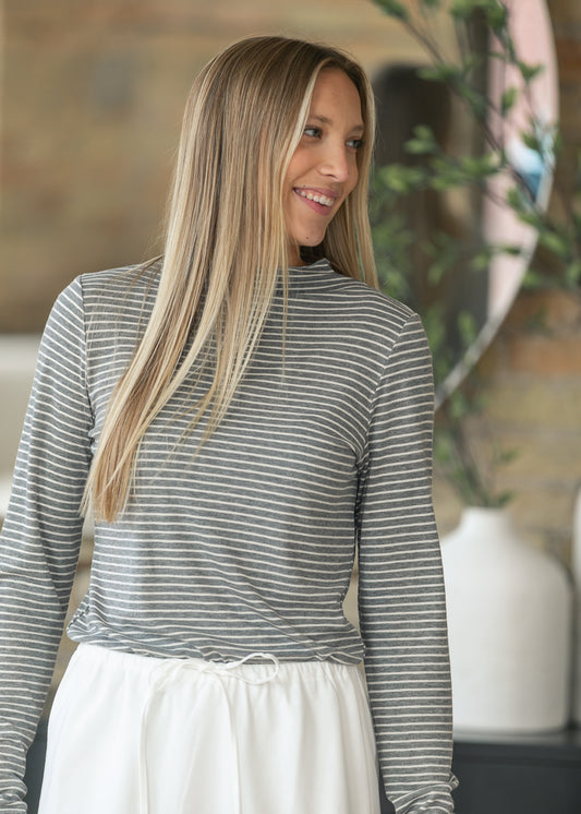 Striped Rolled Neck Knit Top FF Tops