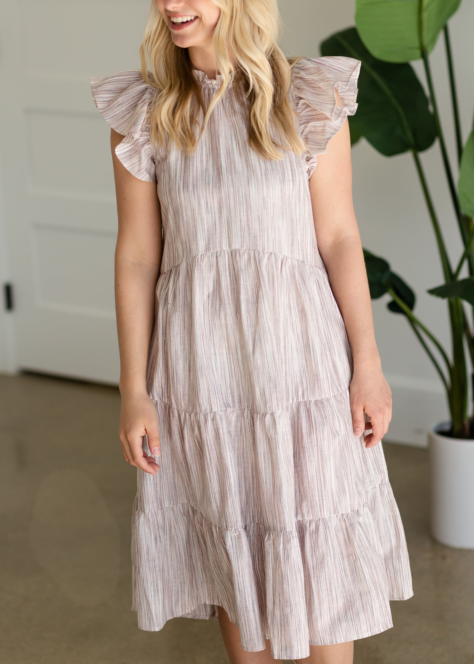 Striped ruffle deals sleeve dress