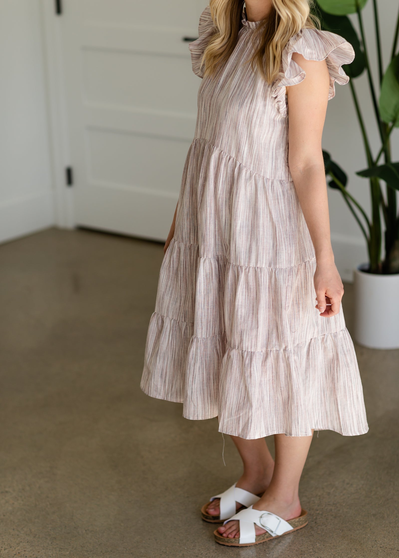 Striped Ruffle Sleeve Tiered Midi Dress - FINAL SALE Dresses