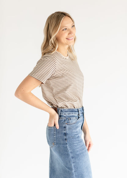 Striped Short Sleeve Knit Top FF Tops