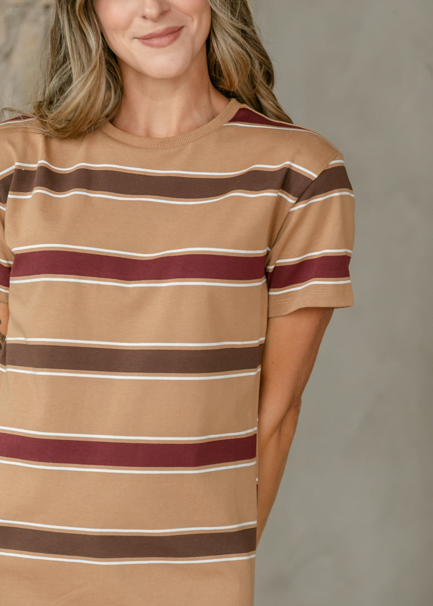 Striped Short Sleeve T-Shirt Midi Dress FF Dresses