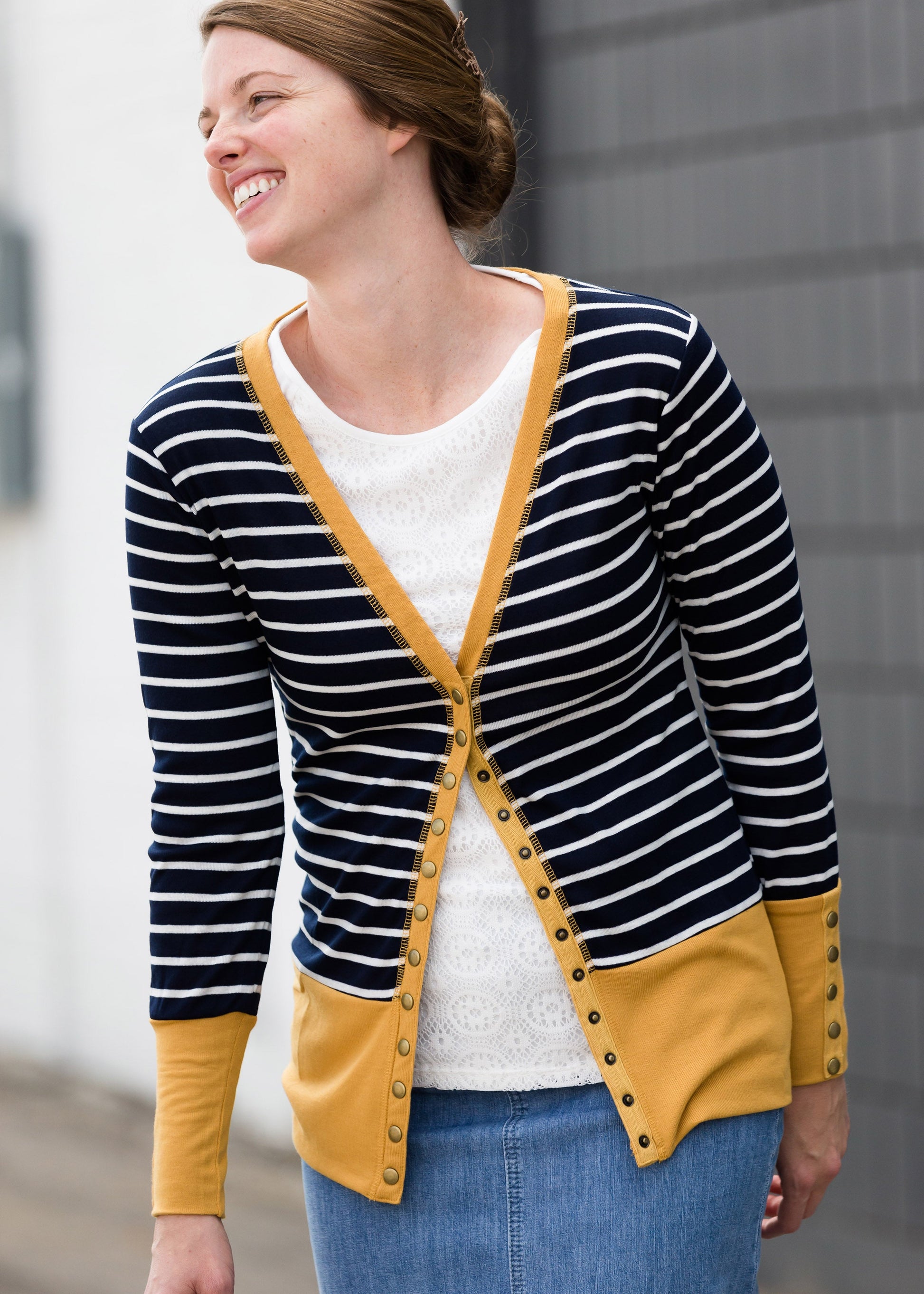 Striped Snap Button Cardigan - FINAL SALE Layering Essentials