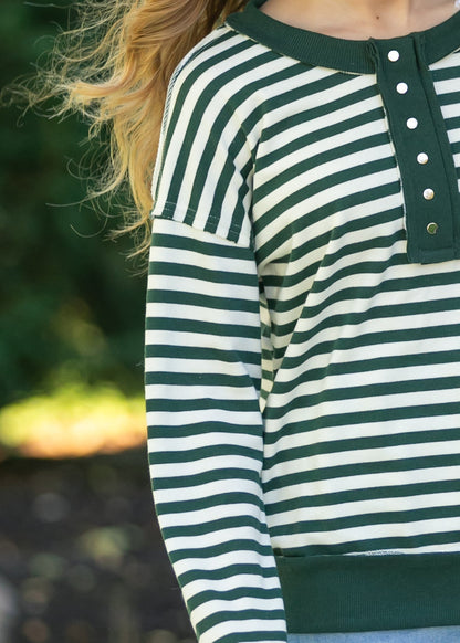 Striped Snap Front Henley Sweatshirt FF Tops