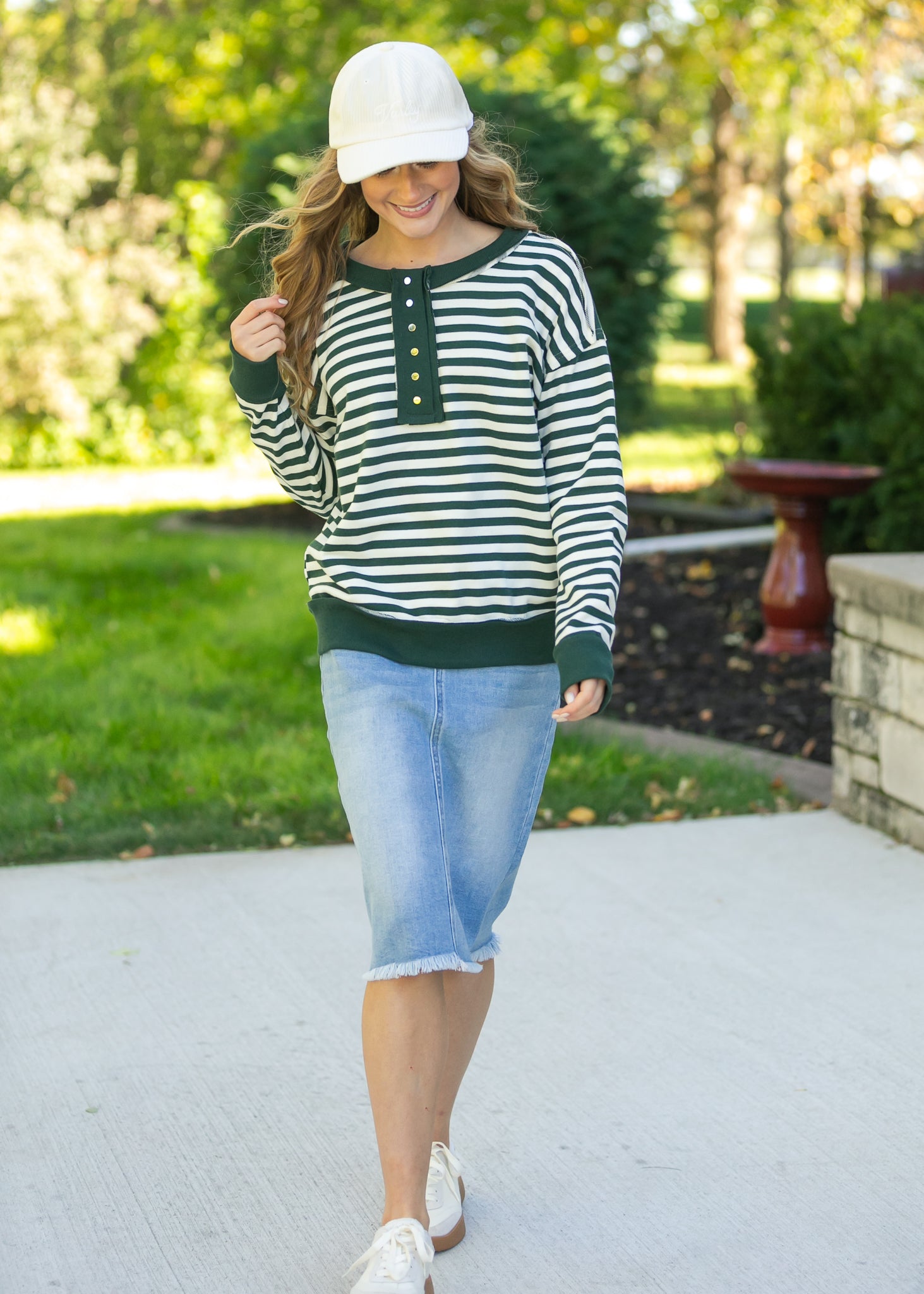 Striped Snap Front Henley Sweatshirt FF Tops