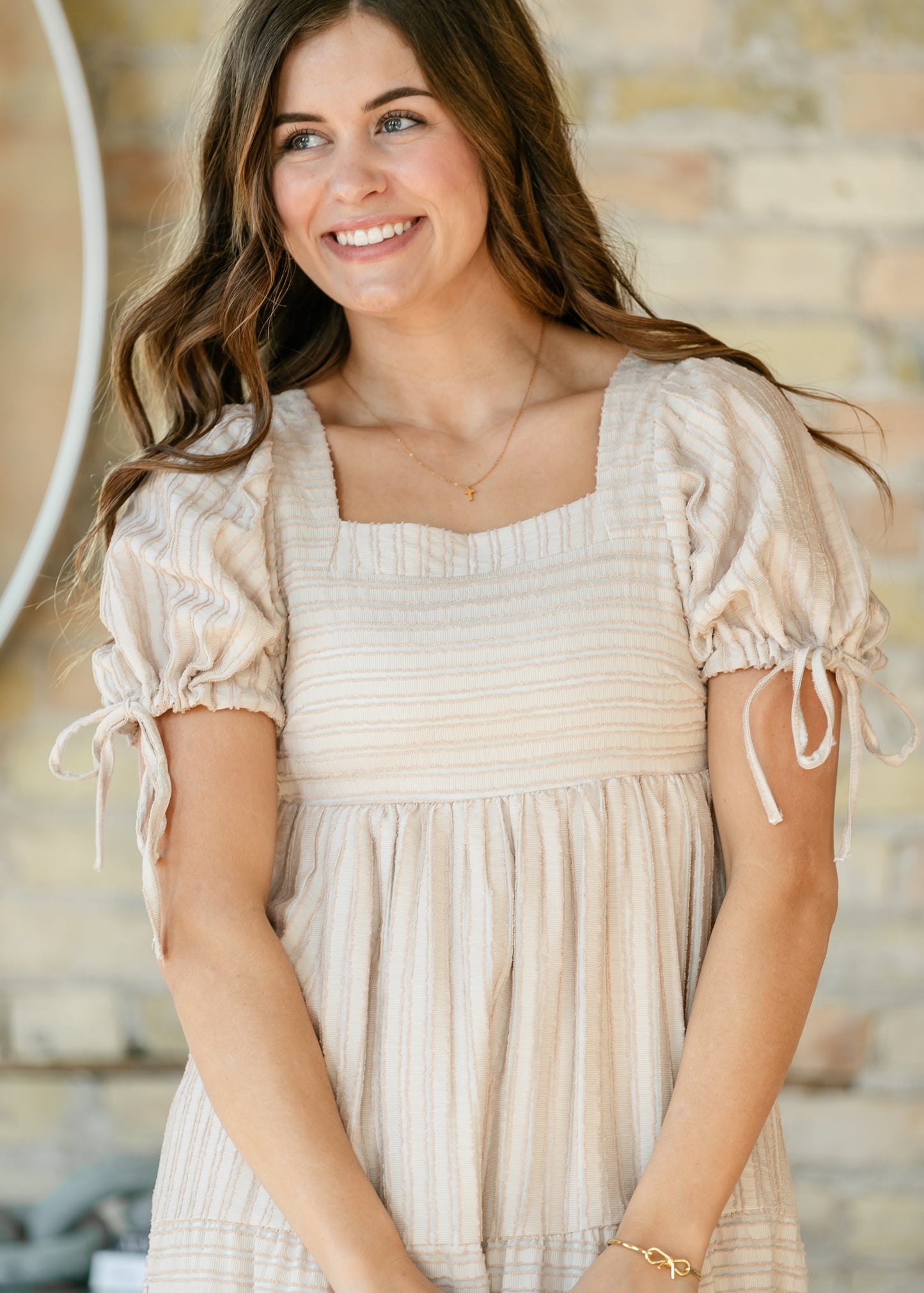 Striped Square Neck Tie Sleeve Maxi Dress FF Dresses