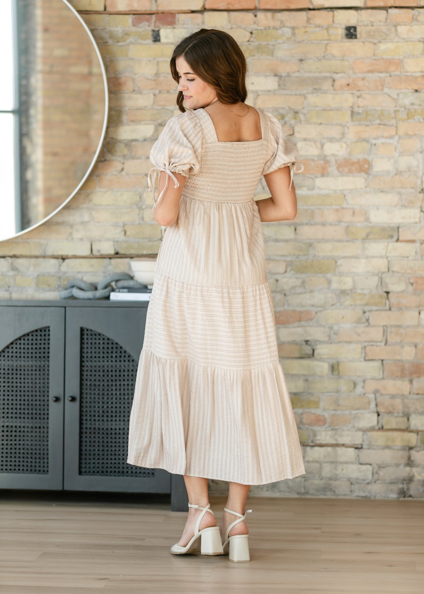 Striped Square Neck Tie Sleeve Maxi Dress FF Dresses