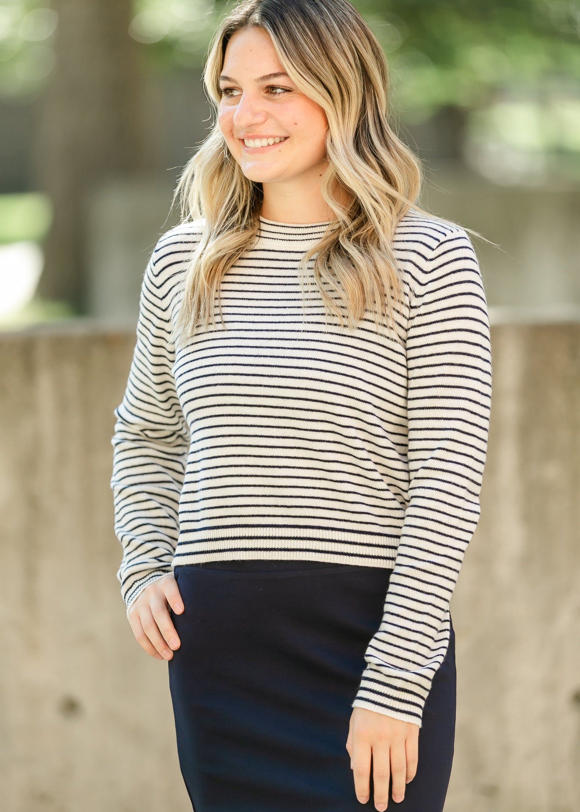 Striped Sweater Long Sleeve Top FF Tops