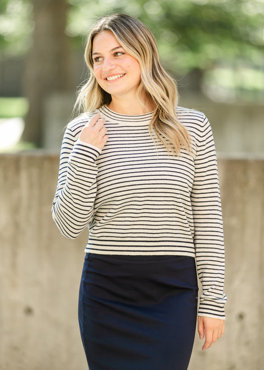 Striped Sweater Long Sleeve Top FF Tops