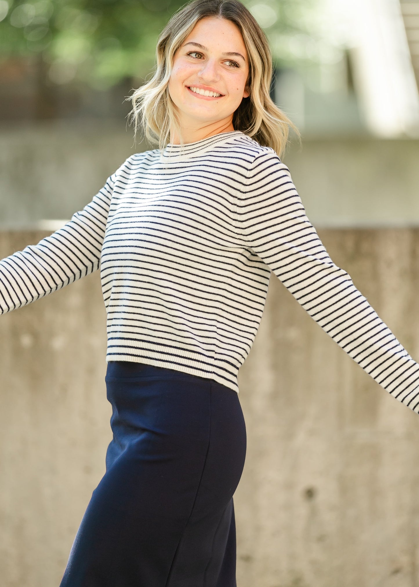 Striped Sweater Long Sleeve Top FF Tops