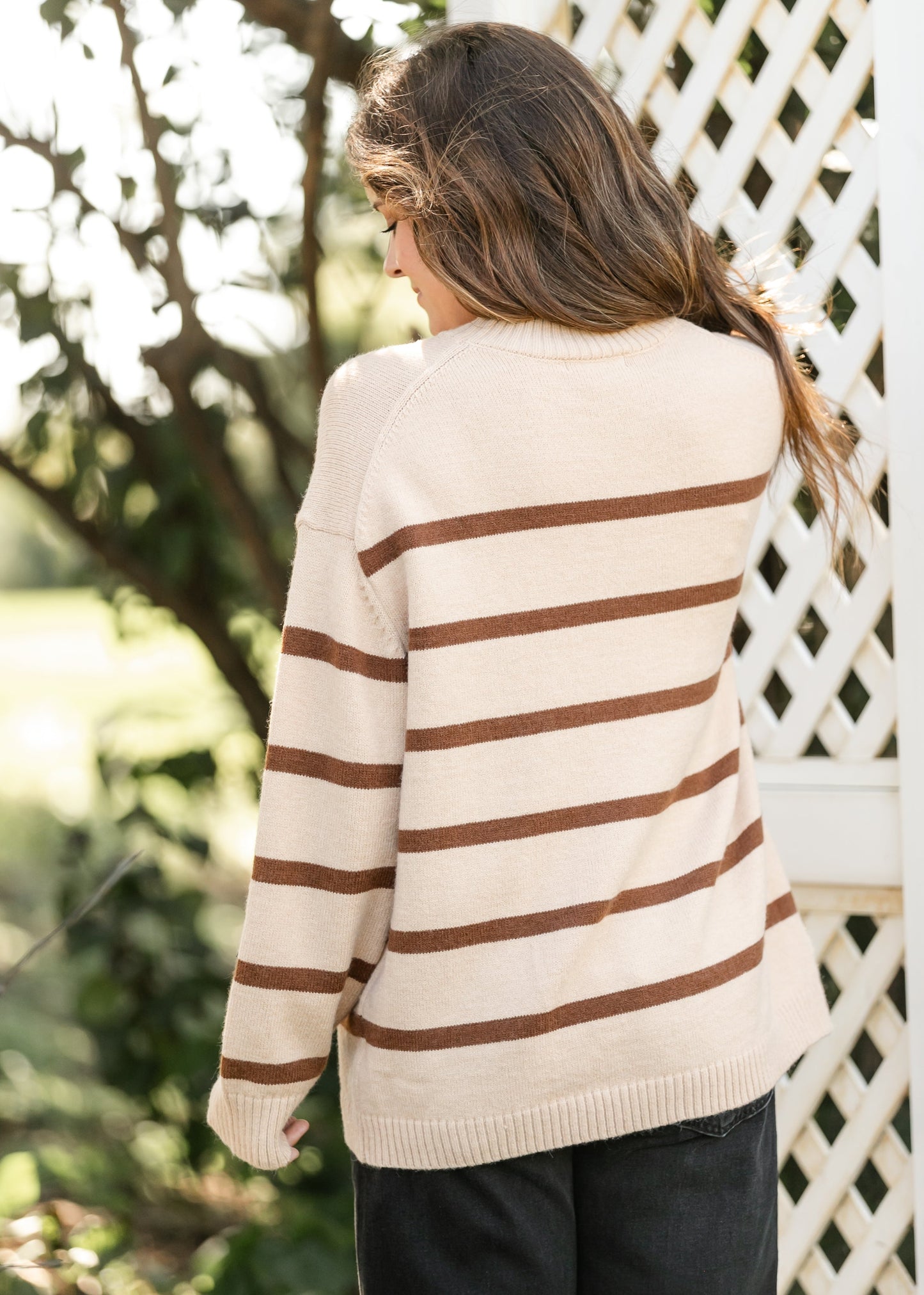 Striped Taupe Turtleneck Sweater FF Tops