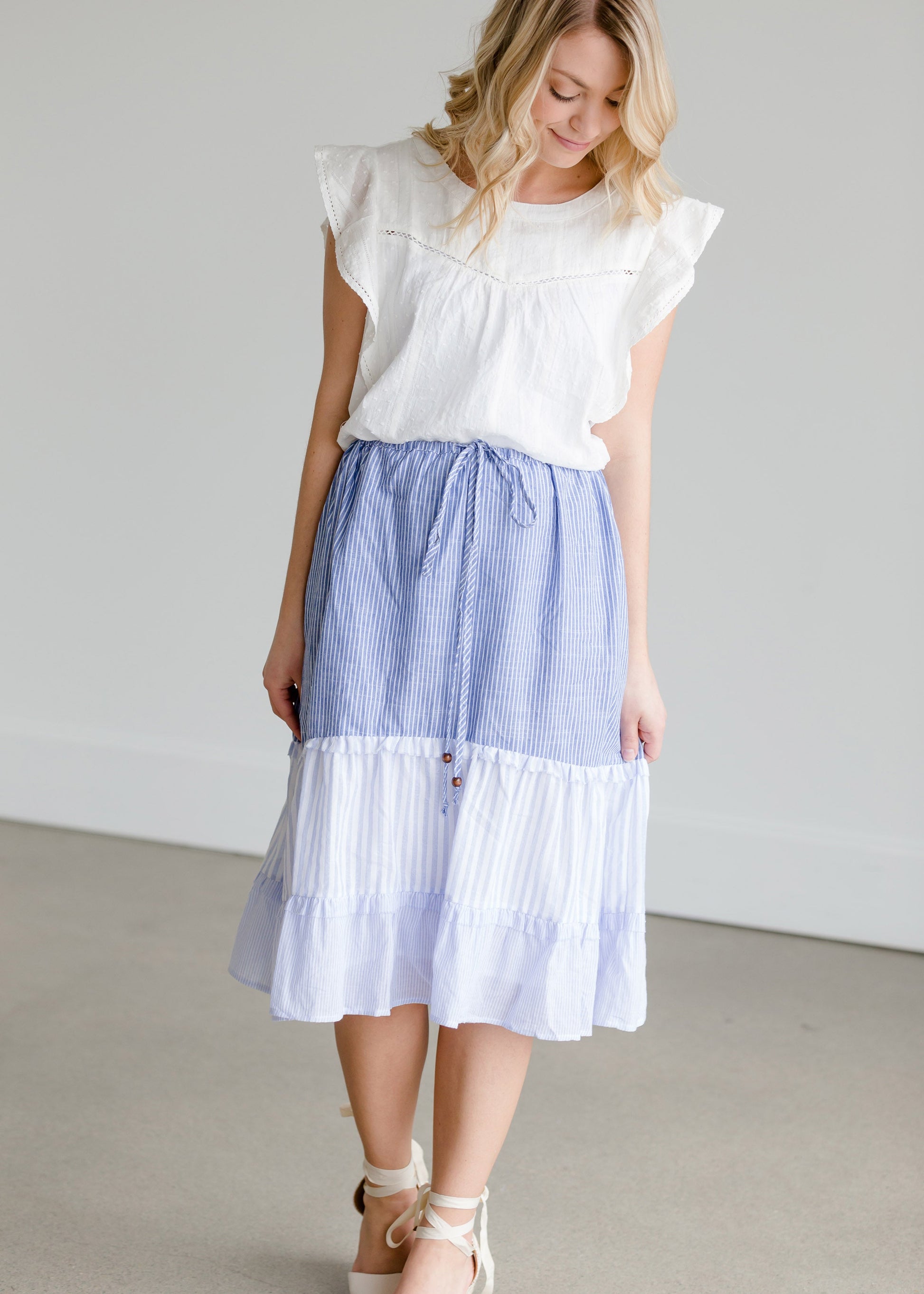 Striped Tiered Cotton Midi Skirt - FINAL SALE Skirts