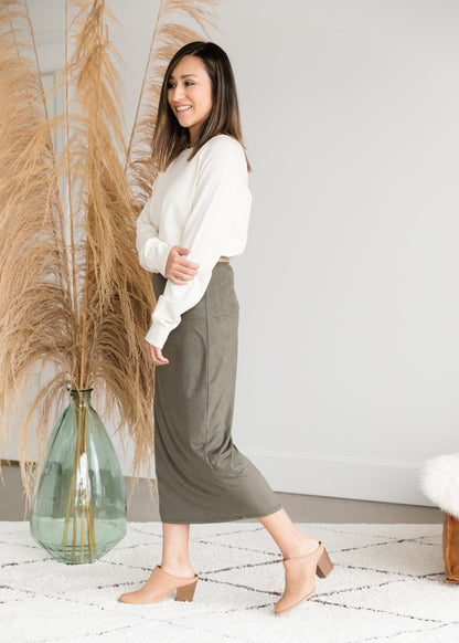 Suede Olive Pencil Midi Skirt - FINAL SALE Skirts