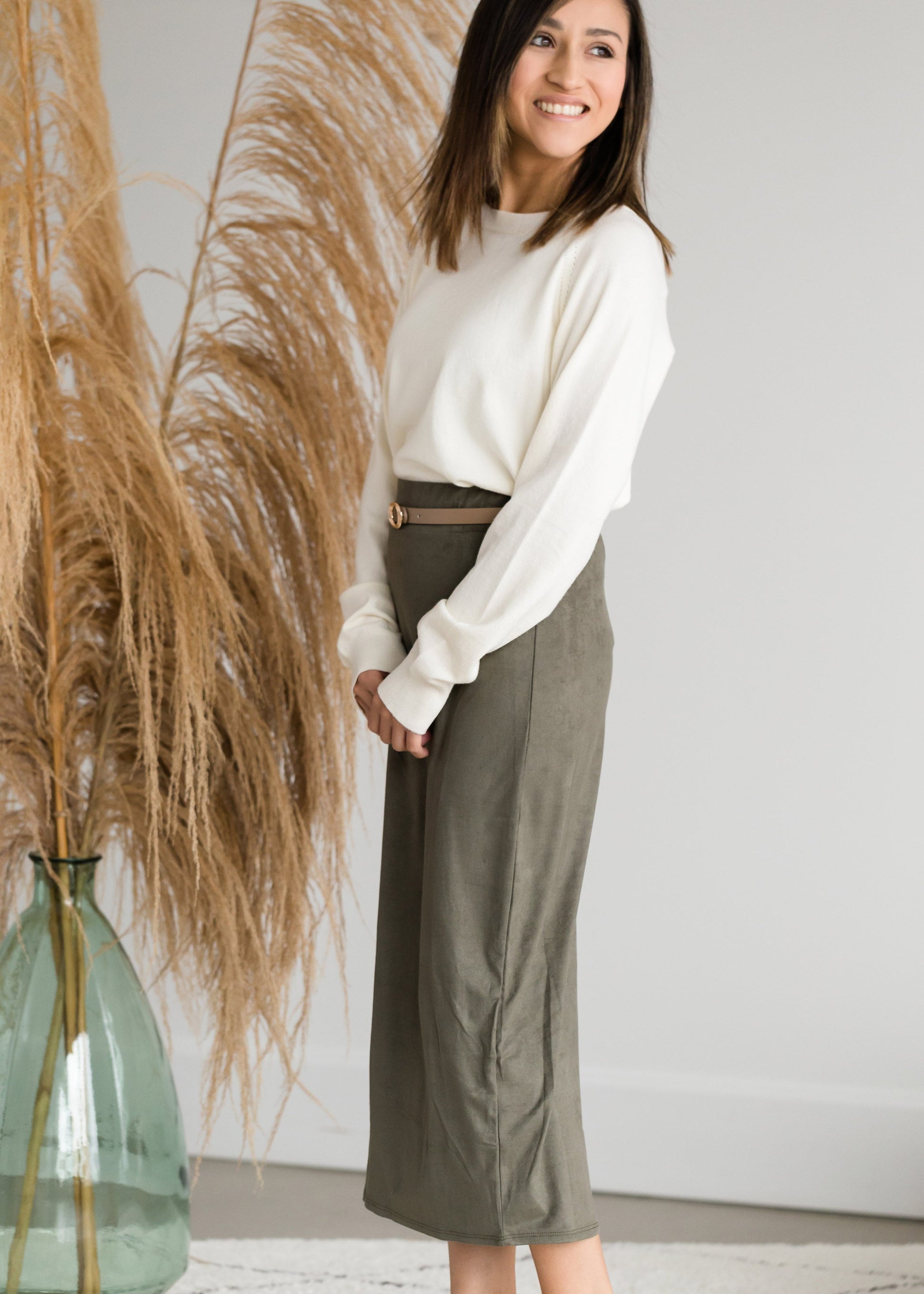 Suede Olive Pencil Midi Skirt - FINAL SALE Skirts