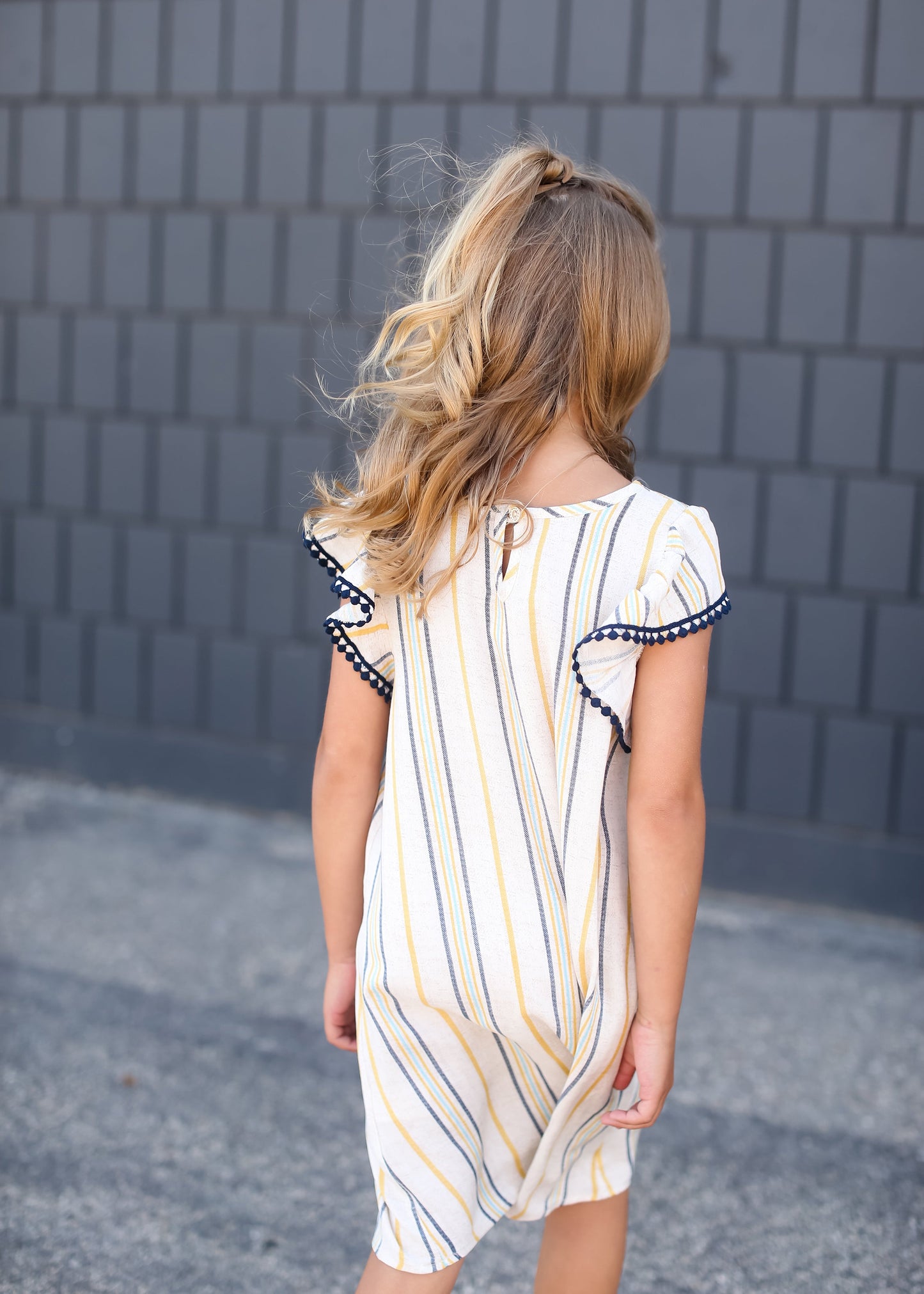 Sun Striped Ruffle Sleeve Midi Dress Dresses