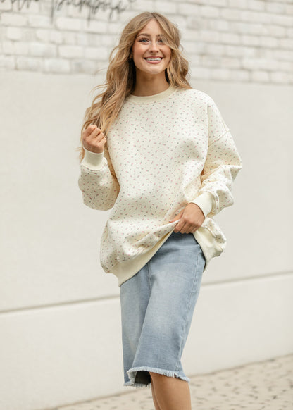 Sunkissed Cream Floral Pullover Sweatshirt FF Tops
