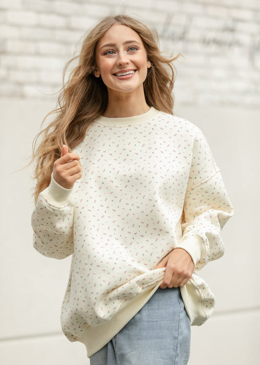 Sunkissed Cream Floral Pullover Sweatshirt FF Tops