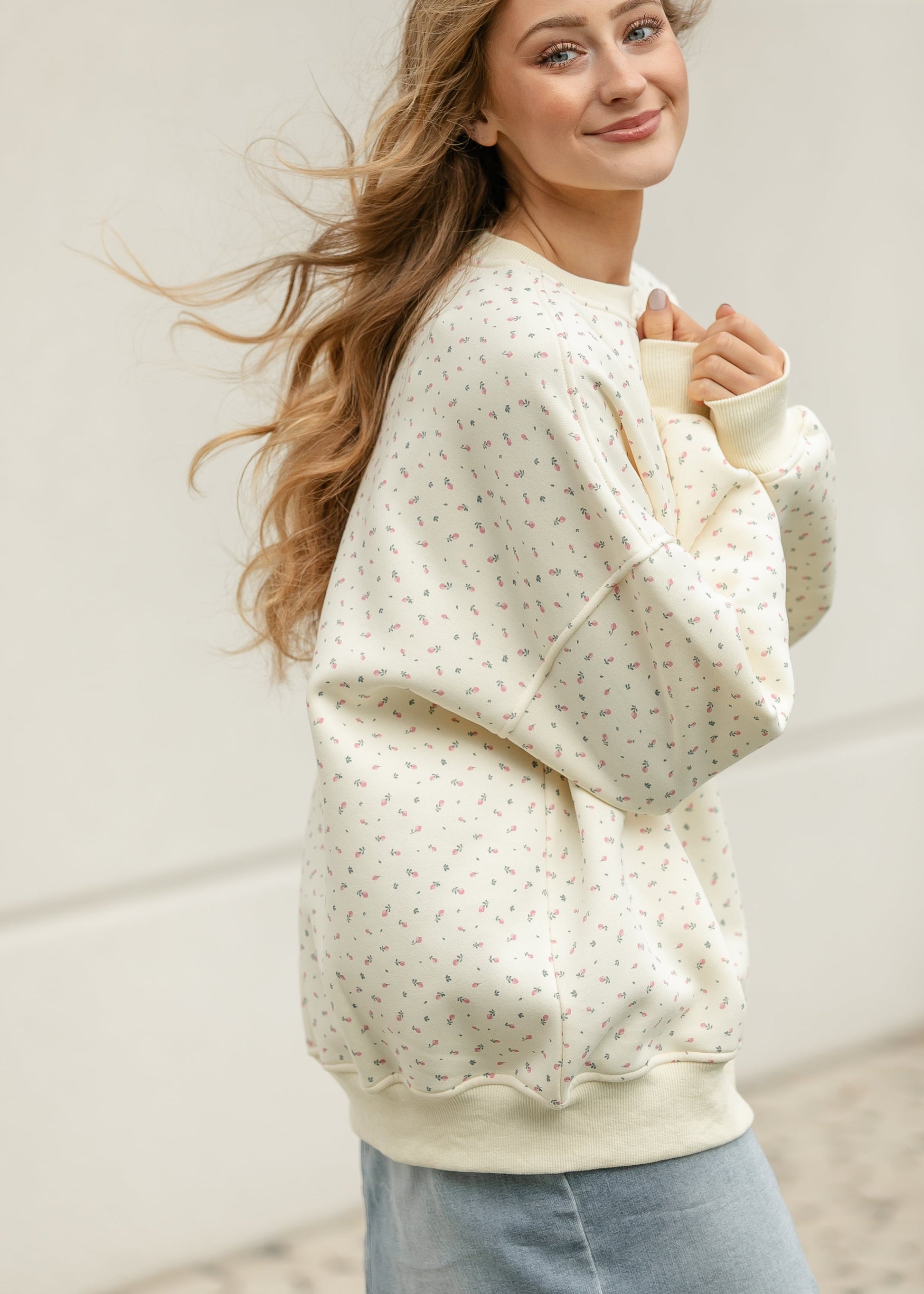 Sunkissed Cream Floral Pullover Sweatshirt FF Tops