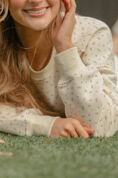 Sunkissed Cream Floral Pullover Sweatshirt FF Tops