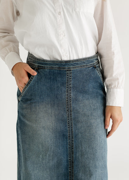 Sutton Side Zip A-line Denim Maxi Skirt IC Skirts