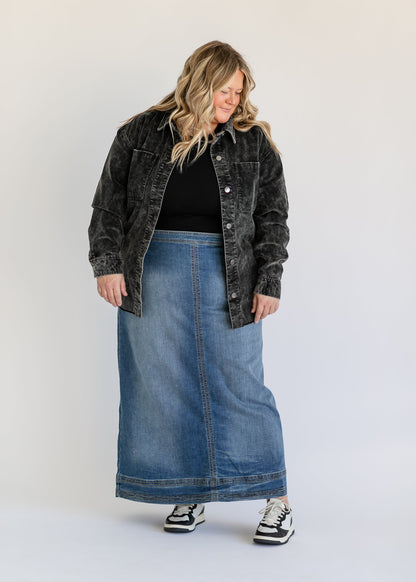 Sutton Side Zip A-line Denim Maxi Skirt IC Skirts